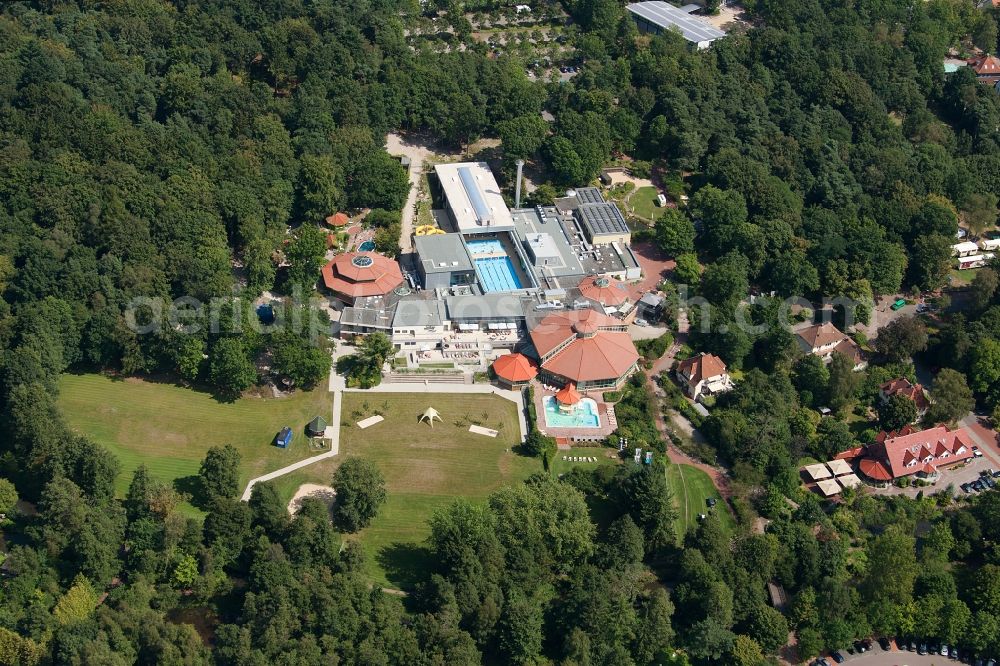 Soltau from above - Spa and swimming pools at the swimming pool of the leisure facility in Soltau in the state Lower Saxony, Germany