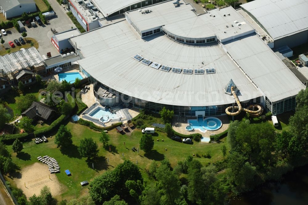 Aerial image Oranienburg - Spa and swimming pools at the swimming pool of the leisure facility TURM ErlebnisCity on Andre-Picon-Strasse in Oranienburg in the state Brandenburg, Germany