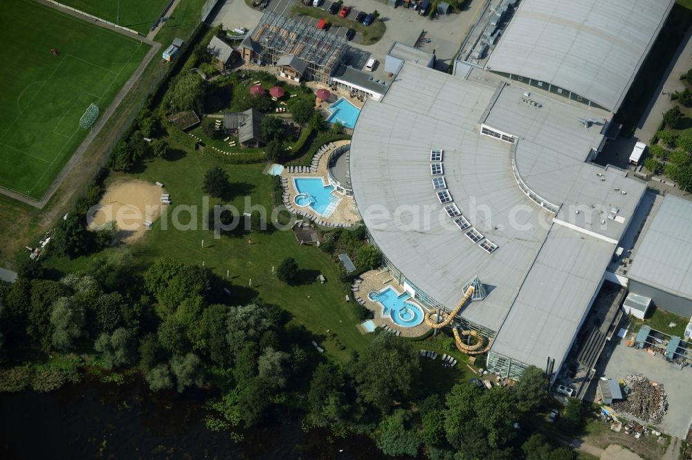 Aerial image Oranienburg - Spa and swimming pools at the swimming pool of the leisure facility TURM ErlebnisCity in Oranienburg in the state Brandenburg