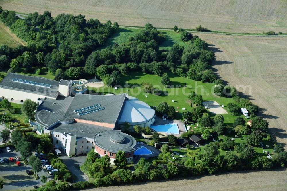 Aerial image Zeulenroda-Triebes - Spa and swimming pools at the swimming pool of the leisure facility Waikiki Zeulenroda Am Birkenwege in Zeulenroda-Triebes in the state Thuringia, Germany