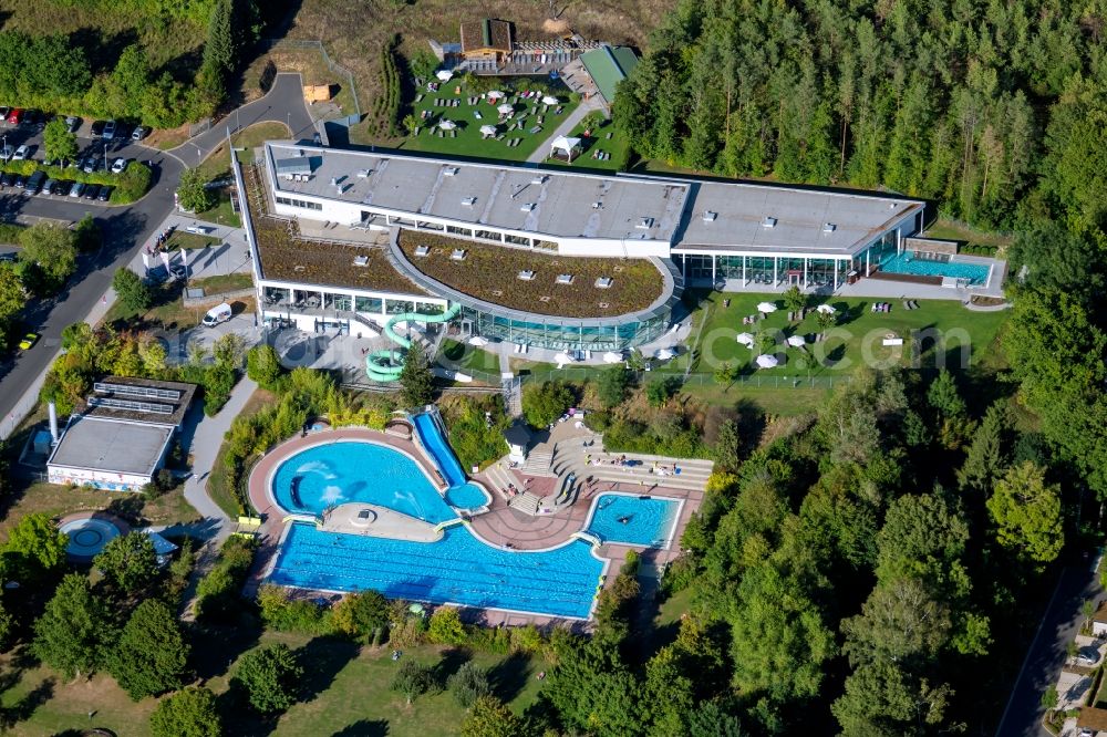 Marktheidenfeld from the bird's eye view: Spa and swimming pools at the swimming pool of the leisure facility WONNEMAR in the district Eichenfuerst in Marktheidenfeld in the state Bavaria, Germany