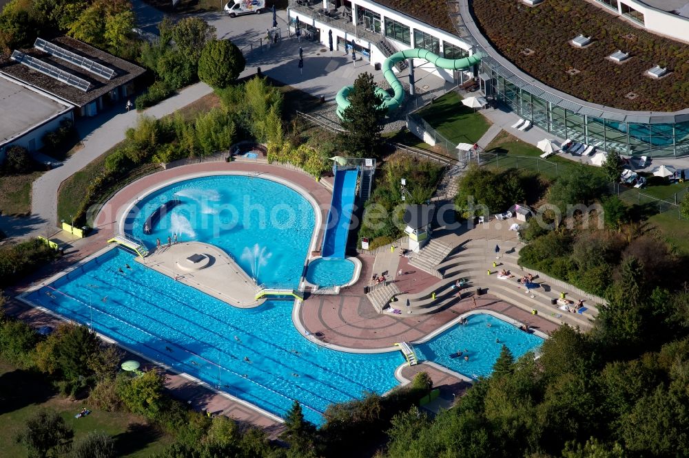 Aerial image Marktheidenfeld - Spa and swimming pools at the swimming pool of the leisure facility WONNEMAR in the district Eichenfuerst in Marktheidenfeld in the state Bavaria, Germany