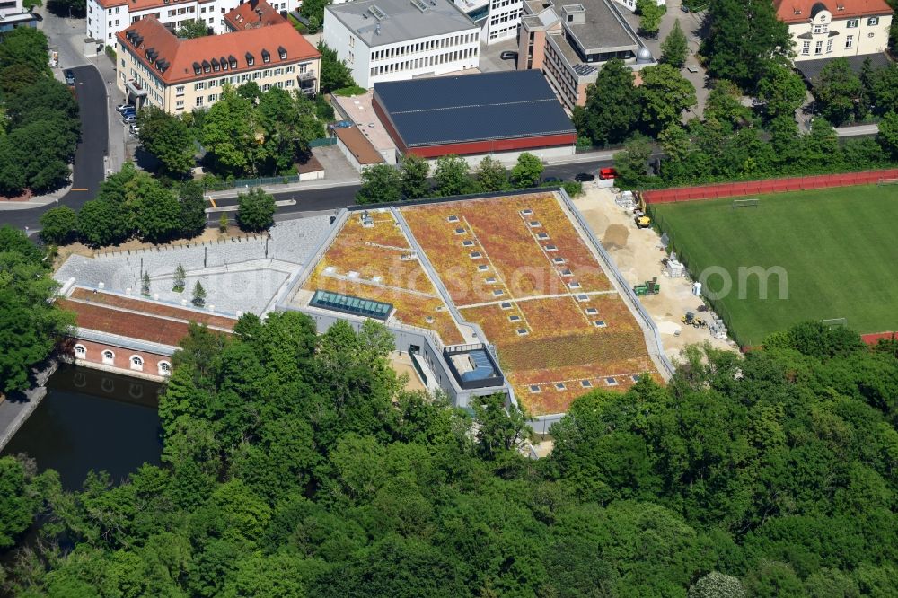 Ingolstadt from above - Spa and swimming pools of the leisure facility Sportbad Ingolstadt on Jahnstrasse in Ingolstadt in the state Bavaria, Germany