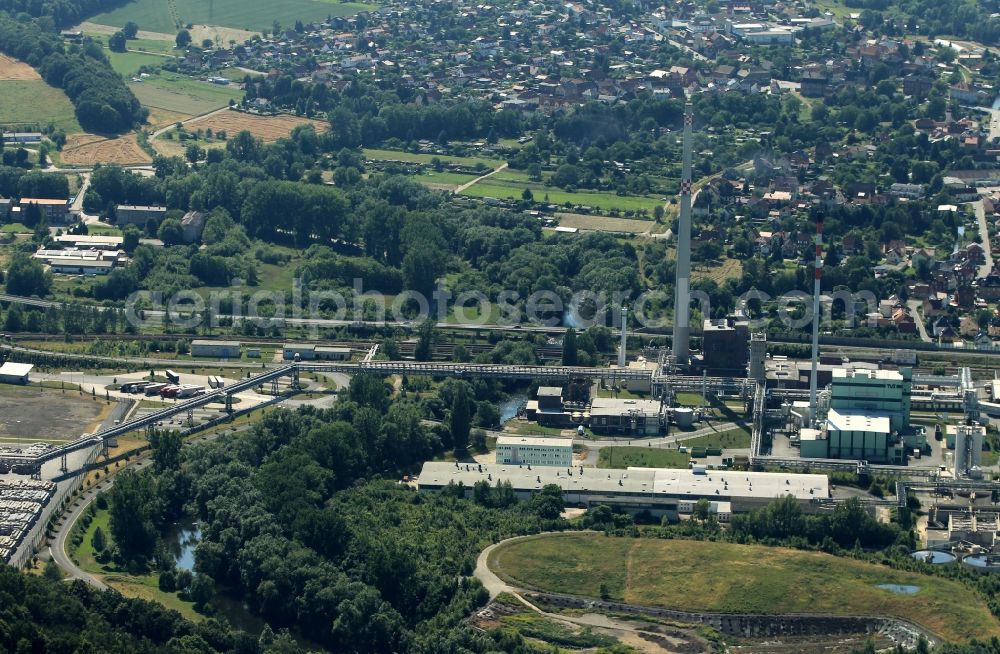 Rudolstadt from above - In the thermal treatment facility TVS Schwarza in Rudolstadt in Thuringia are residues from the paper industry as well as replacement fuels burned