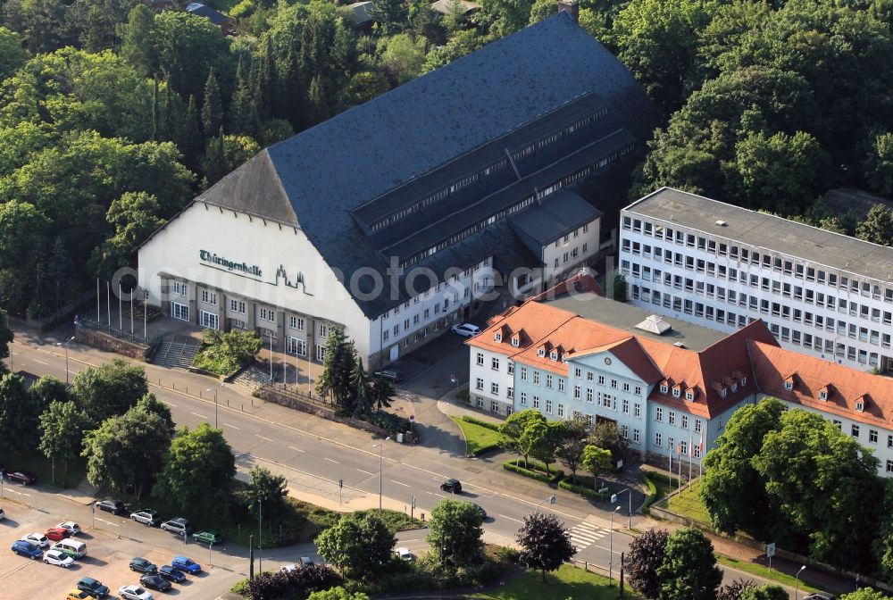 Aerial photograph Erfurt - View at the Thüringenhalle which is located in Erfurt in the state of Thuringia. The Thüringenhalle is located in the Löbervorstadt at the road at the Thüringenhalle