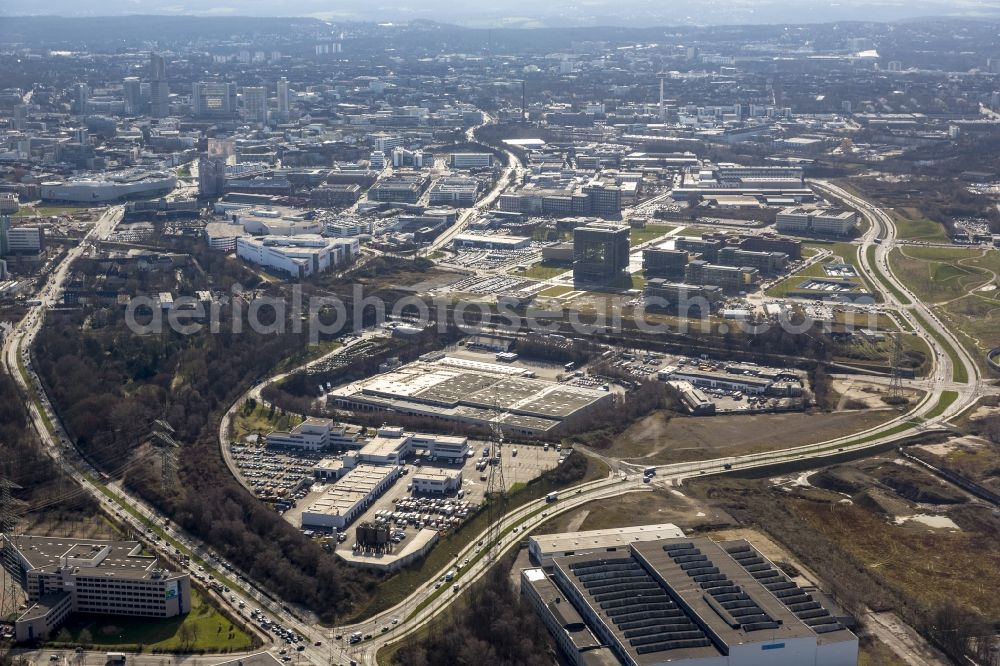 Essen from above - Night shot of the area of the ThyssenKrupp headquarters as the core of the Krupp in Essen belt