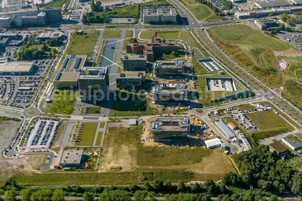 Aerial image Essen OT Westviertel - View of the headquarters of ThyssenKrupp in the district of Westviertel in Essen in the state of North Rhine-Westphalia