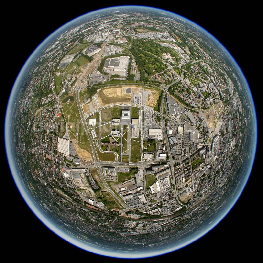 Aerial image Essen - Fish eye look at the headquarter of ThyssenKrupp in Essen