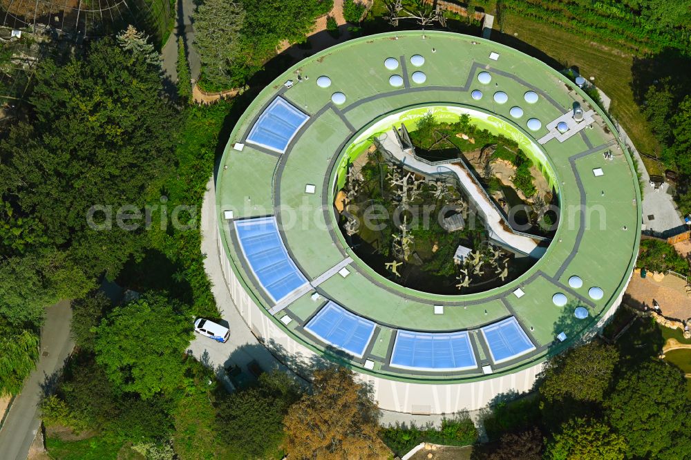 Dresden from above - Animal accommodation and outdoor enclosure Orang-Utan-Haus on Tiergartenstrasse in Dresden in the federal state of Saxony, Germany