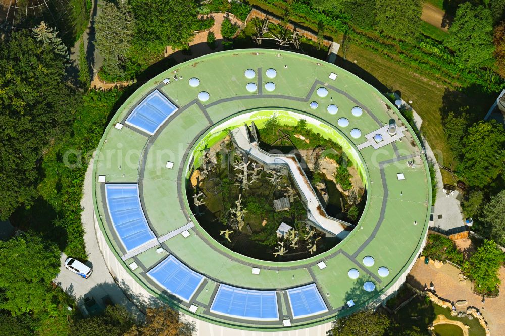 Dresden from the bird's eye view: Animal accommodation and outdoor enclosure Orang-Utan-Haus on Tiergartenstrasse in Dresden in the federal state of Saxony, Germany