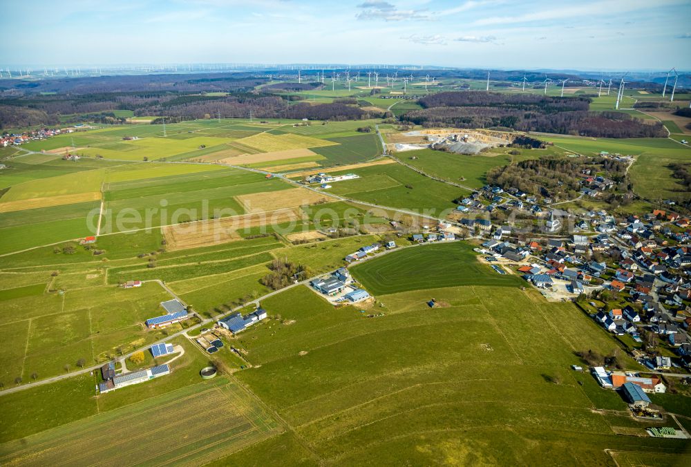 Thülen from above - Animal breeding stables in Thülen at Sauerland in the state North Rhine-Westphalia, Germany