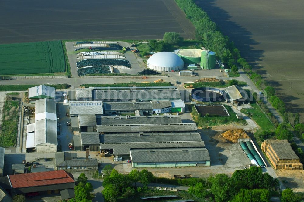 Poley from above - Animal breeding equipment Livestock breeding for meat production of Agrar Poley GmbH on Baalberger Strasse in Poley in the state Saxony-Anhalt, Germany