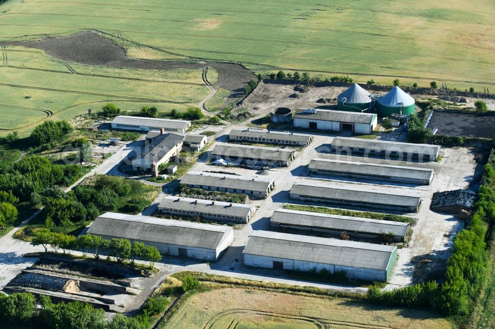 Carolinenhof from above - Animal breeding equipment Livestock breeding for meat production in Carolinenhof in the state Mecklenburg - Western Pomerania, Germany