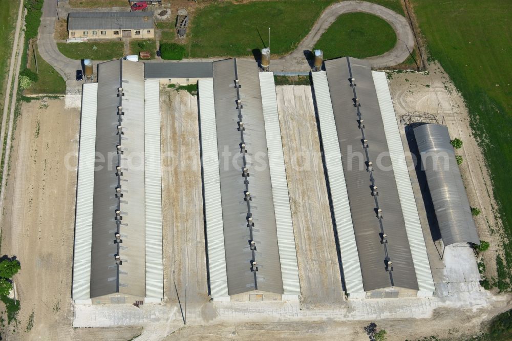 Elbe-Parey from the bird's eye view: Animal breeding equipment Livestock breeding for meat production in Elbe-Parey in the state Saxony-Anhalt