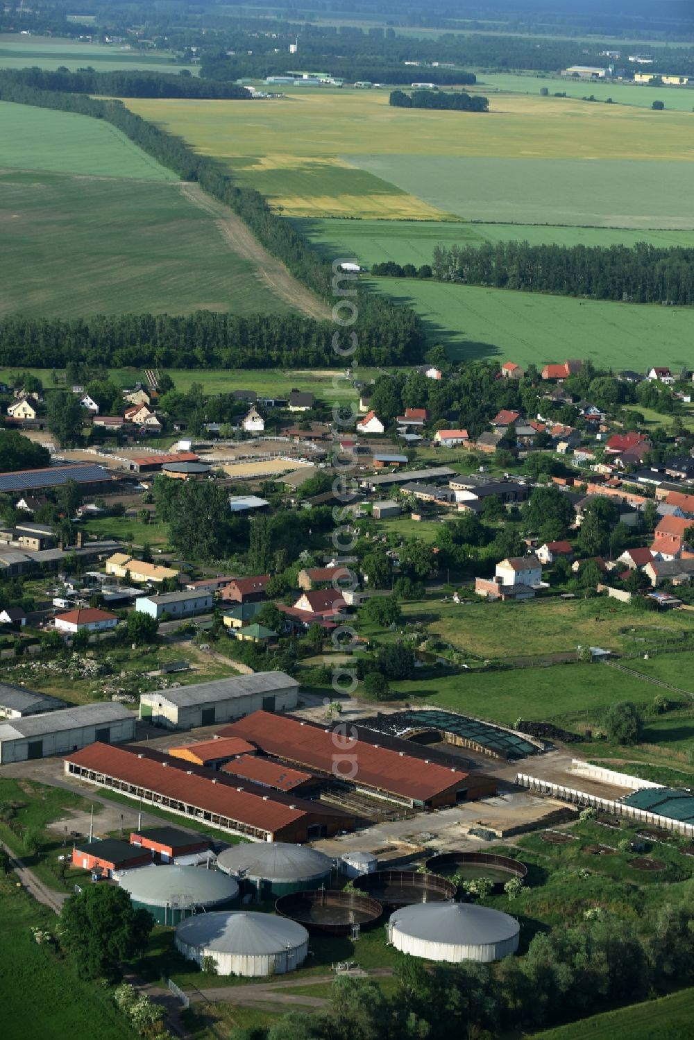 Aerial photograph Fehrbellin - Animal breeding equipment Livestock breeding for meat production in Fehrbellin in the state Brandenburg