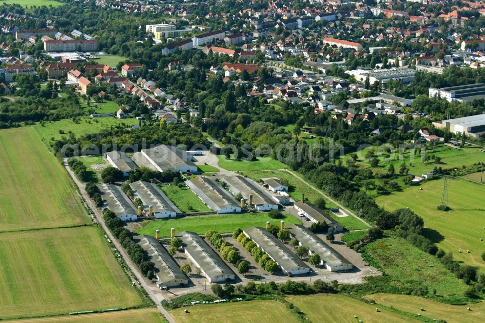 Halberstadt from above - Animal breeding equipment Livestock breeding for meat production in Halberstadt in the state Saxony-Anhalt, Germany