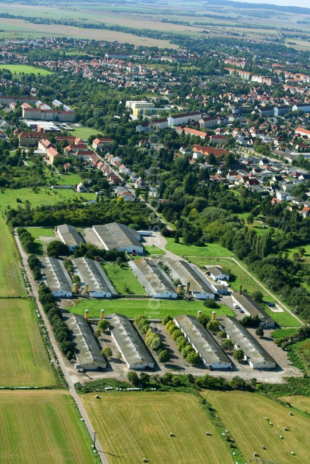 Halberstadt from the bird's eye view: Animal breeding equipment Livestock breeding for meat production in Halberstadt in the state Saxony-Anhalt, Germany