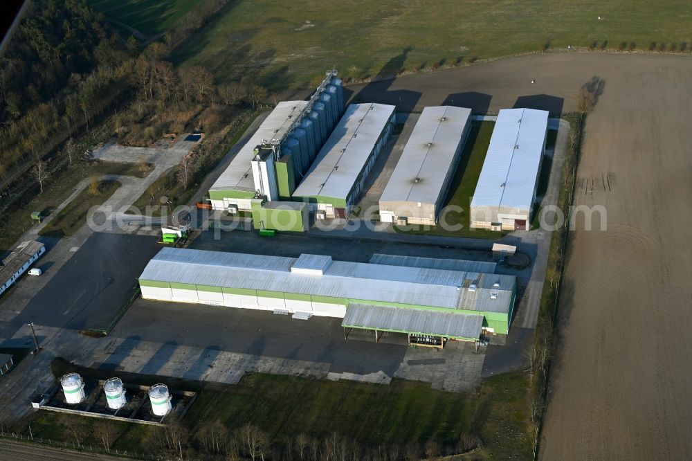 Schönermark from the bird's eye view: Animal breeding equipment Livestock breeding for meat production Hauptgenossenschaft Nord Ag on street Fuerstenwerder Strasse in Schoenermark Uckermark in the state Brandenburg, Germany