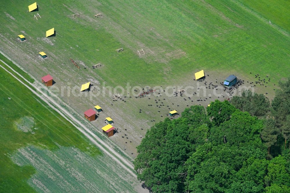 Aerial photograph Ziegendorf - Animal breeding equipment Livestock breeding for meat production on a turkey farm in Ziegendorf in the state Mecklenburg - Western Pomerania, Germany