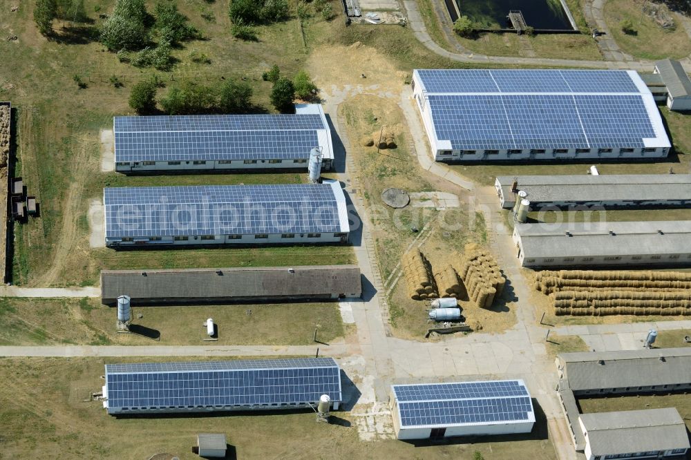 Schönfließ from above - Animal breeding equipment Livestock breeding for meat production in Schoenfliess in the state Brandenburg