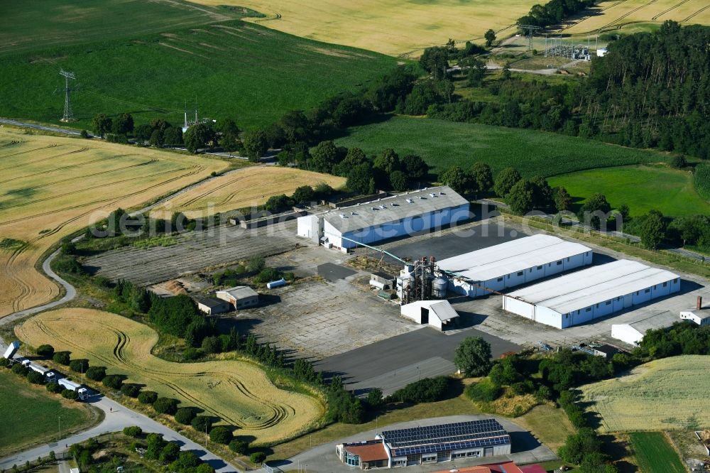 Woldegk from above - Animal breeding equipment Livestock breeding for meat production in Woldegk in the state Mecklenburg - Western Pomerania, Germany