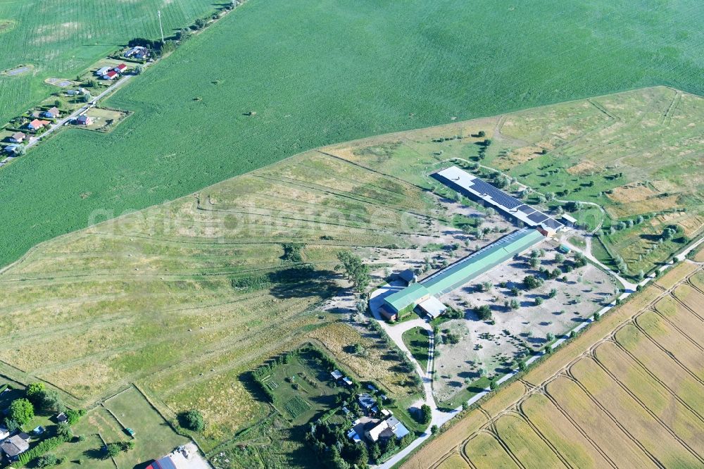 Sponholz from the bird's eye view: Stalled equipment for poultry farming and poultry production of Erdgut GmbH in Sponholz in the state Mecklenburg - Western Pomerania, Germany