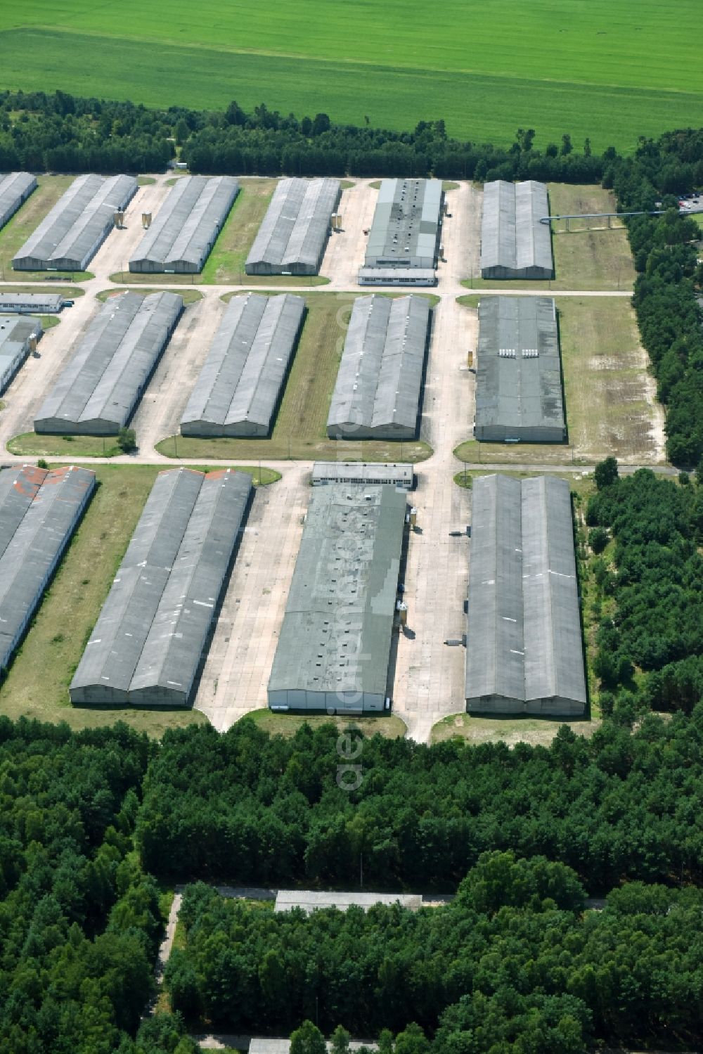 Reuden/Anhalt from above - Stalled equipment for poultry farming and poultry production of Flaeminger Entenspezialitaeten GmbH & Co. KG on Reudener Strasse in Reuden/Anhalt in the state Saxony-Anhalt, Germany