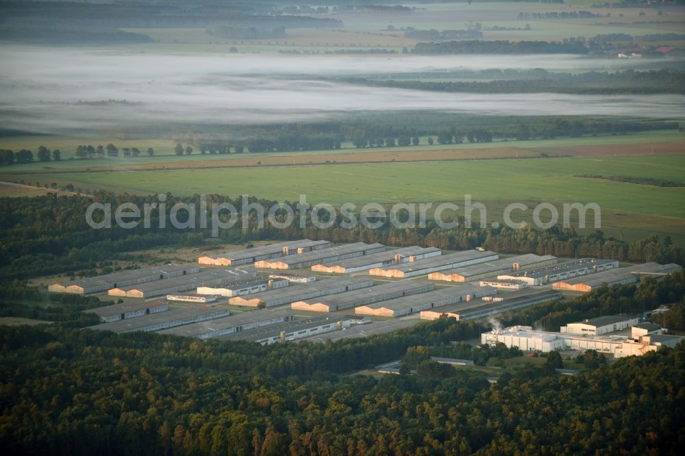 Reuden/Anhalt from above - Stalled equipment for poultry farming and poultry production of Flaeminger Entenspezialitaeten GmbH & Co. KG on Reudener Strasse in Reuden/Anhalt in the state Saxony-Anhalt, Germany