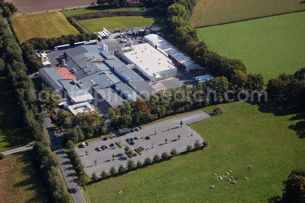 Delbrück from above - Stalled equipment for poultry farming and poultry production of Heinrich Borgmeier GmbH & Co. KG in the district Schoening in Delbrueck in the state North Rhine-Westphalia, Germany
