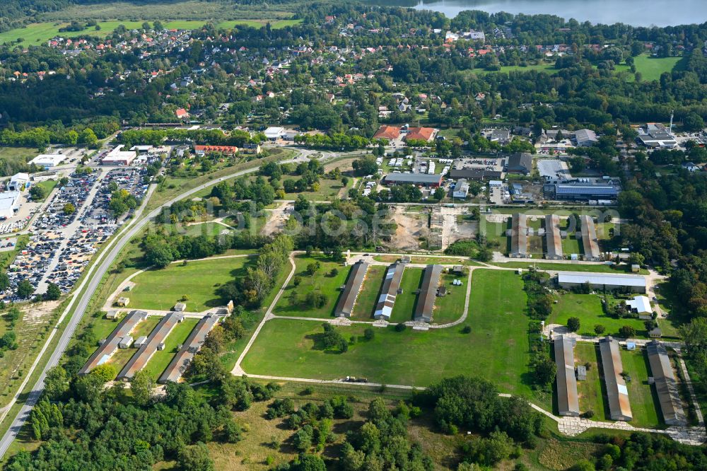 Königs Wusterhausen from the bird's eye view: Stalled equipment for poultry farming and poultry production in the district Zeesen in Koenigs Wusterhausen in the state Brandenburg, Germany