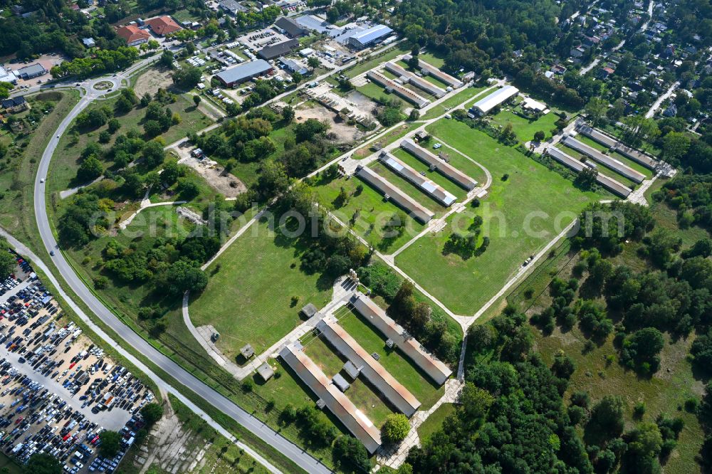 Königs Wusterhausen from above - Stalled equipment for poultry farming and poultry production in the district Zeesen in Koenigs Wusterhausen in the state Brandenburg, Germany