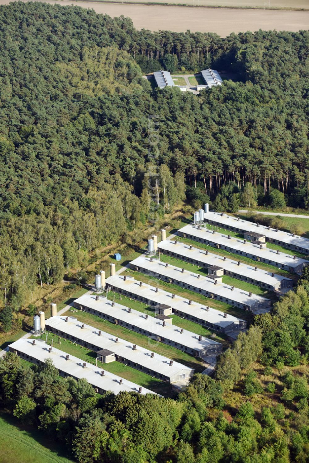 Biesenthal from above - Stalled equipment for poultry farming and poultry production on Ruednitzer Chaussee in the district Wullwinkel in Biesenthal in the state Brandenburg, Germany