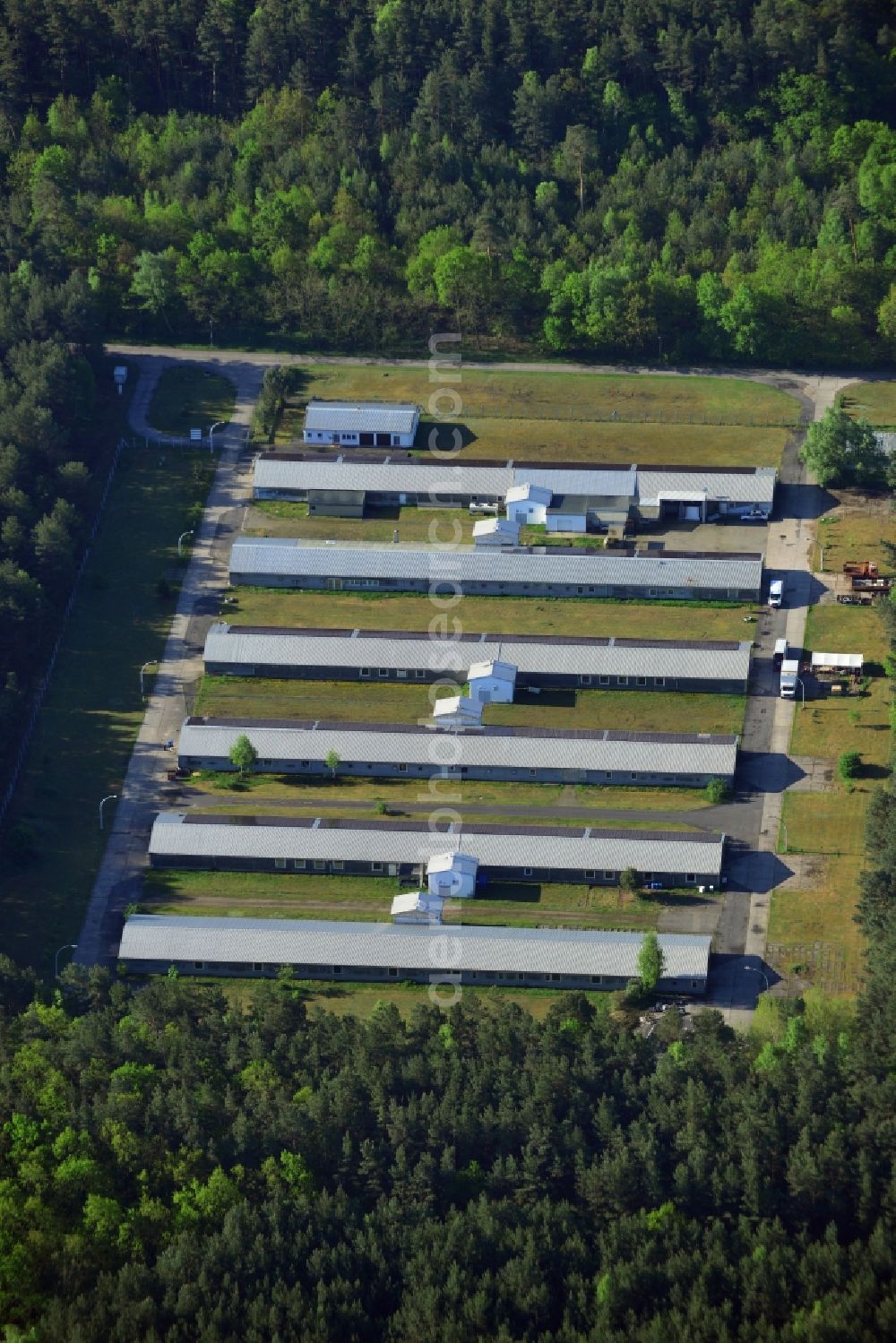 Stahnsdorf from above - Stalled equipment for poultry farming and poultry production Storkower Gefluegelmast GmbH in Stahnsdorf in the state Brandenburg