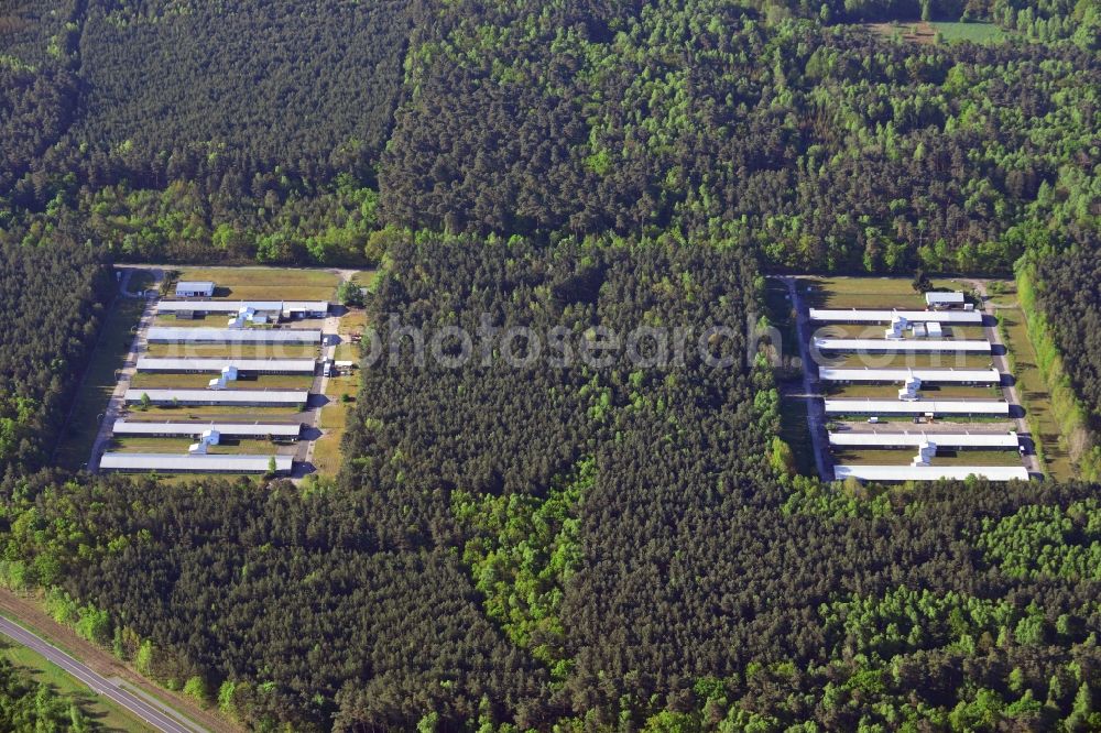 Stahnsdorf from the bird's eye view: Stalled equipment for poultry farming and poultry production Storkower Gefluegelmast GmbH in Stahnsdorf in the state Brandenburg