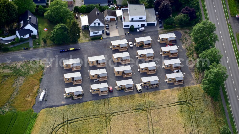 Sinzig from above - Tiny House in Bad Bodendorf in the state Rhineland-Palatinate, Germany. These are temporary emergency shelters for homeless flood victims from the Ahr Valley