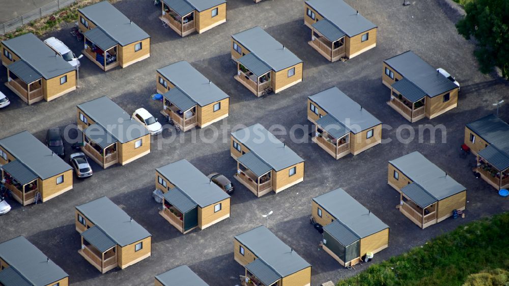 Sinzig from the bird's eye view: Tiny House in Sinzig in the state Rhineland-Palatinate, Germany. These are temporary emergency shelters for homeless flood victims from the Ahr Valley