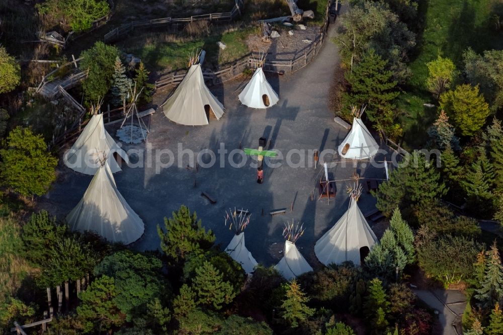 Aerial photograph Hartmannsdorf - Tipidorf in the amusement park Belantis in Hartmannsdorf in the state Saxony, Germany