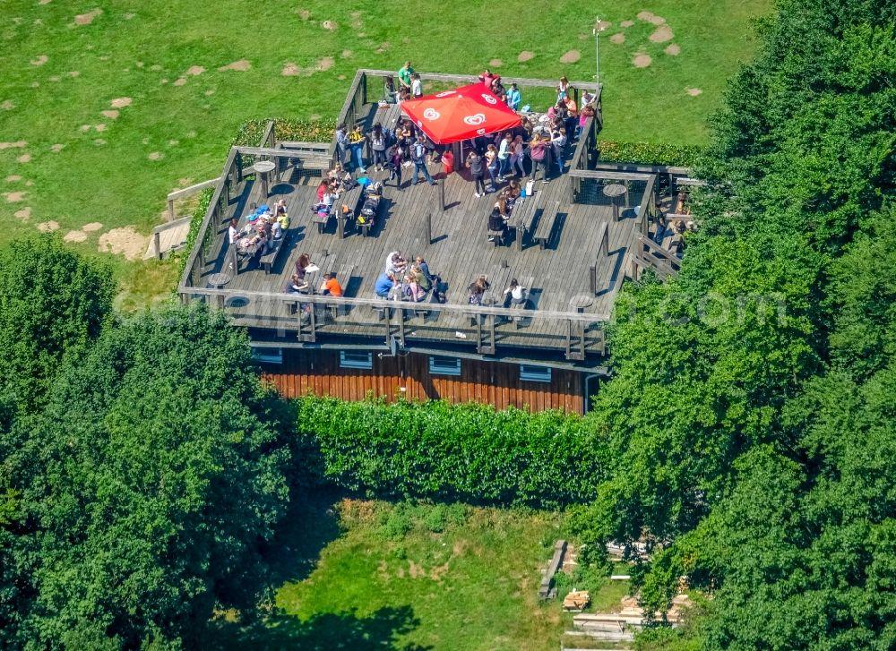 Aerial image Wetter (Ruhr) - Tables and benches of open-air restaurant on Harkortberg in Wetter (Ruhr) in the state North Rhine-Westphalia, Germany