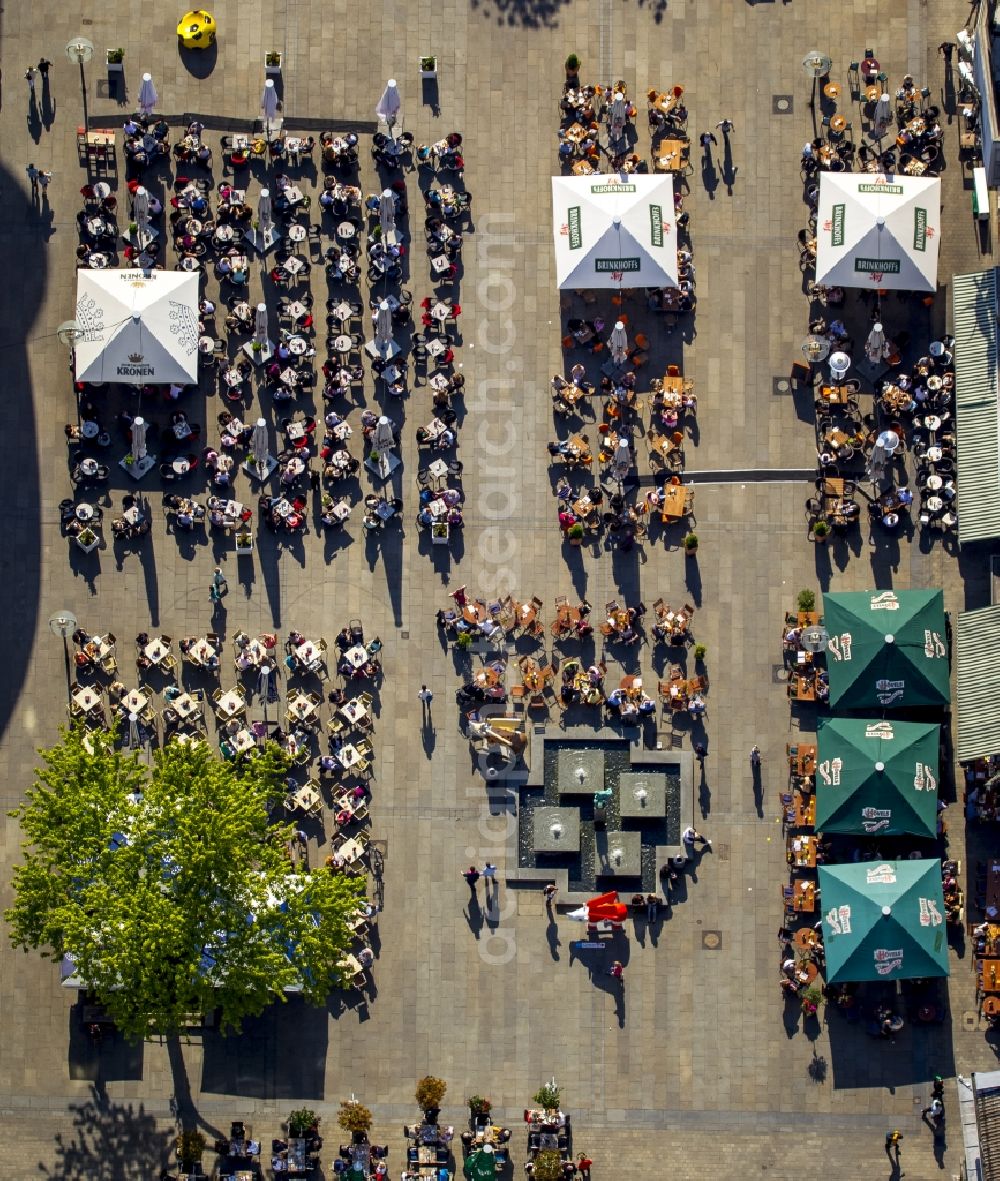 Aerial image Dortmund - Tables and benches of open-air restaurants am Alten Markt in Dortmund in the state North Rhine-Westphalia