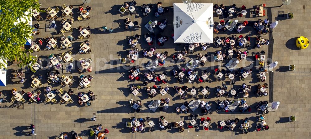 Aerial image Dortmund - Tables and benches of open-air restaurants am Alten Markt in Dortmund in the state North Rhine-Westphalia