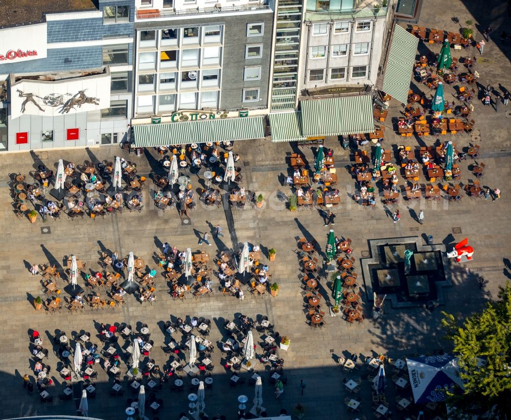 Dortmund from above - Tables and benches of open-air restaurants in Dortmund in the state North Rhine-Westphalia