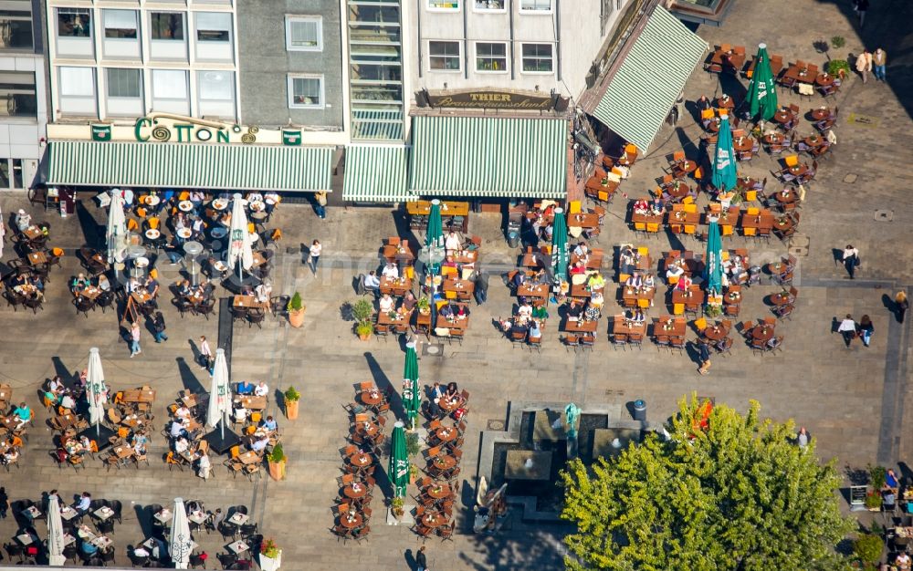 Dortmund from the bird's eye view: Tables and benches of open-air restaurants in Dortmund in the state North Rhine-Westphalia