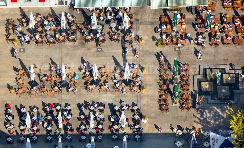 Aerial image Dortmund - Tables and benches of open-air restaurants in Dortmund in the state North Rhine-Westphalia