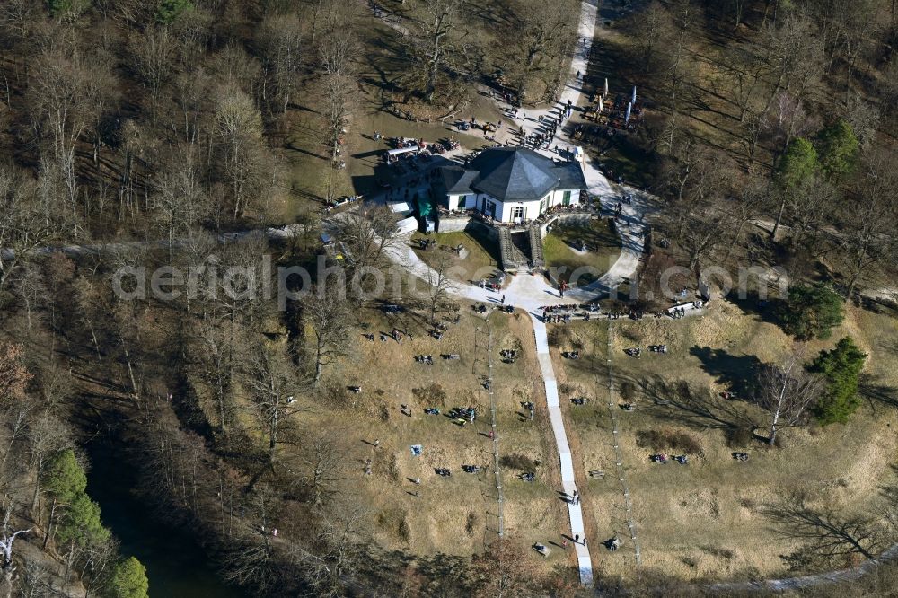 Stuttgart from the bird's eye view: Tables and benches of open-air restaurants Baerenschloessle in the district Wildpark in Stuttgart in the state Baden-Wuerttemberg, Germany