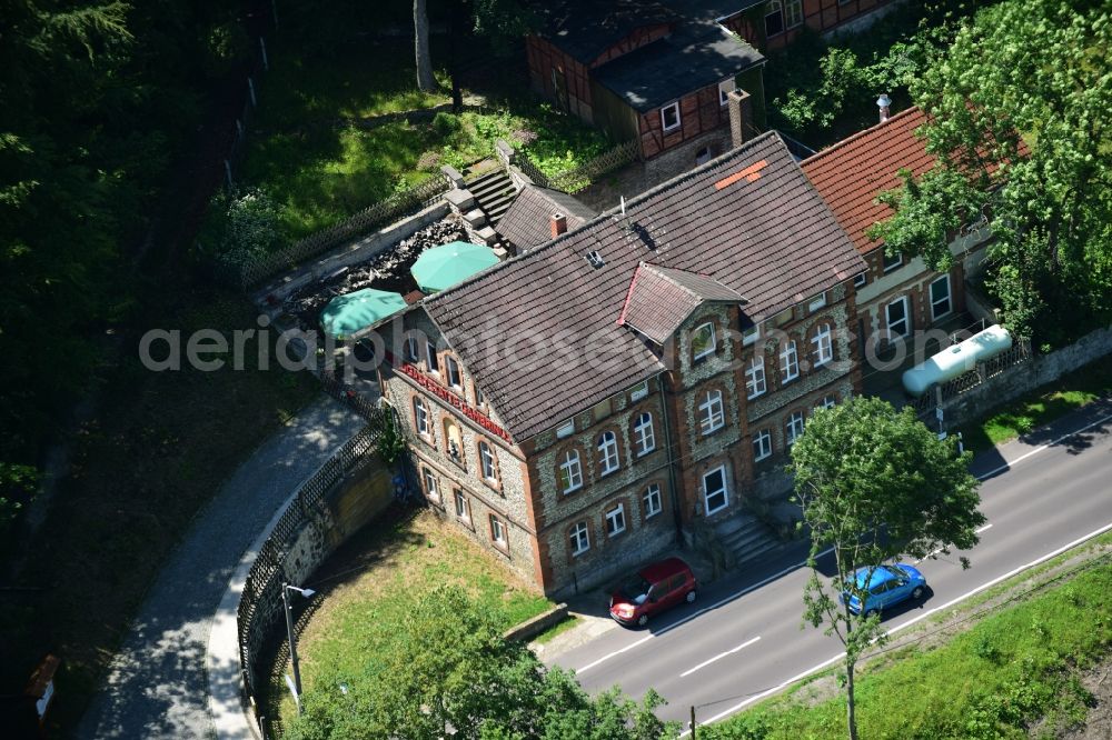 Aerial photograph Huy - Tables and benches of open-air restaurants Gambrinus in Huy in the state Saxony-Anhalt