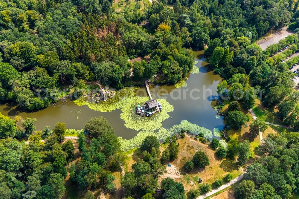 Aerial image Isselburg - Tables and benches of open-air restaurants Schweizer Haeuschen in Isselburg in the state North Rhine-Westphalia, Germany