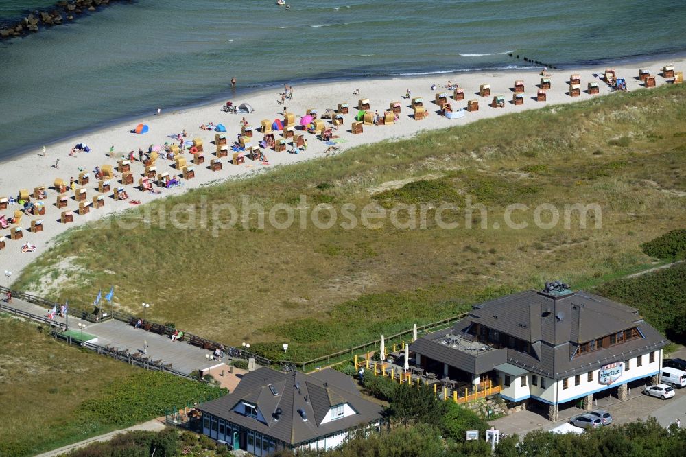 Wustrow from above - Tables and benches of open-air restaurants on the baltic see in Wustrow in the state Mecklenburg - Western Pomerania