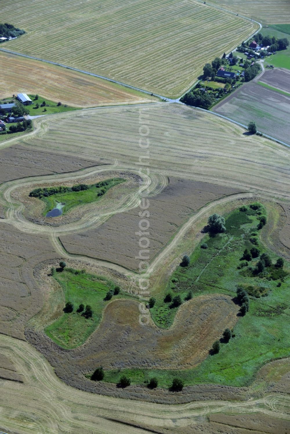 Broderstorf from the bird's eye view: Pool oases on harvested agricultural fields in Broderstorf in the state Mecklenburg - Western Pomerania