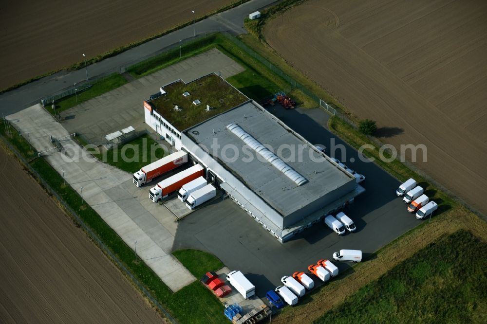 Laage from above - Freight forwarding building a logistics and transport company TNT Rostock-Laage on Levkendorfer Strasse in Laage in the state Mecklenburg - Western Pomerania, Germany