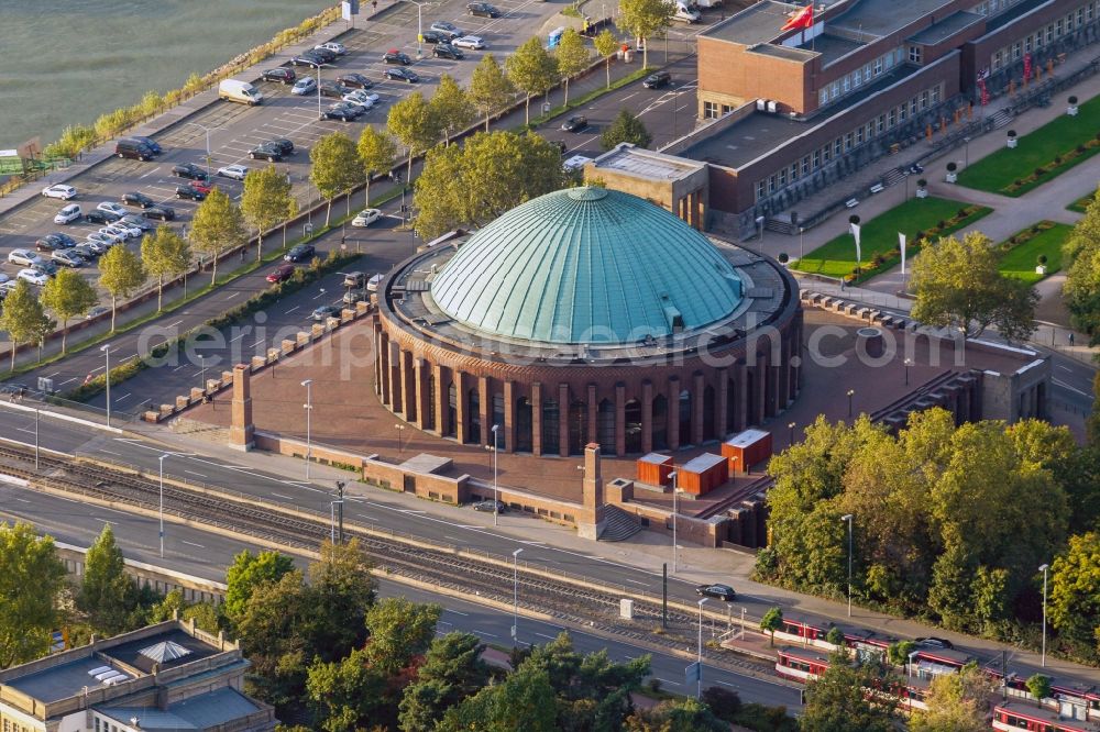 Düsseldorf from above - View of the Tonhalle in Düsseldorf in the state North Rhine-Westphalia. The Tonhalle, formerly Rheinhalle, is a concert hall. It's located north of the old city at the bank of the Rhine